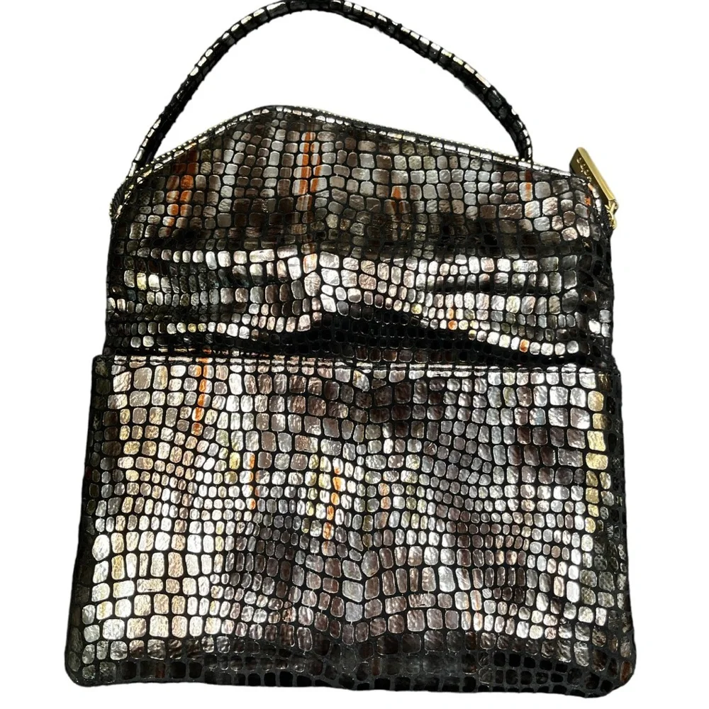 HOBO Iridescent Metallic Croc-Embossed Wristlet Clutch - Black & Gold Tones